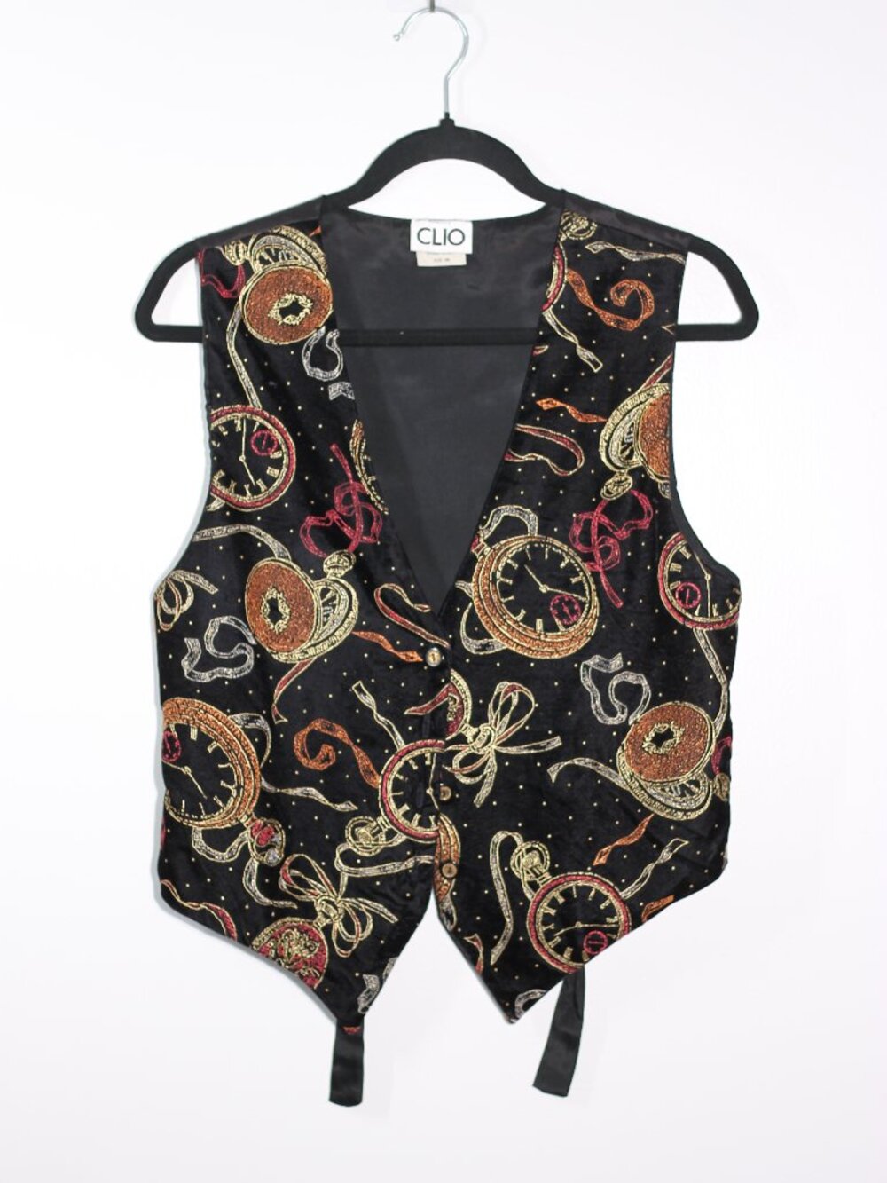 Vintage Clio Velvet Metallic Pocket Watch Steampunk Whimsigoth Vest Size S